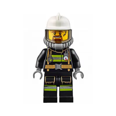  Fire - Reflective Stripes with Utility Belt, White Fire Helmet, Breathing Neck Gear with Air Tanks, Trans-Brown Visor, Goatee