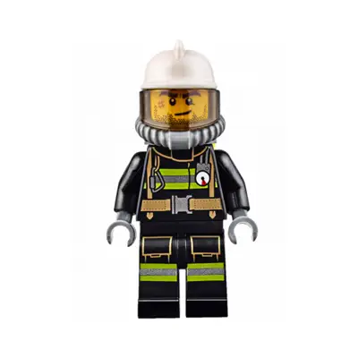  Fire - Reflective Stripes with Utility Belt, White Fire Helmet, Breathing Neck Gear with Air Tanks, Trans-Brown Visor, Beard Stubble