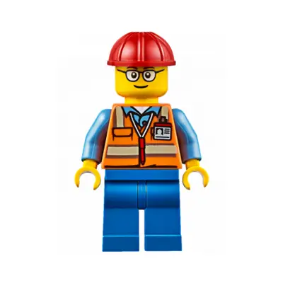  Orange Safety Vest with Reflective Stripes, Blue Legs, Red Construction Helmet, Glasses (TV Tower Technician)