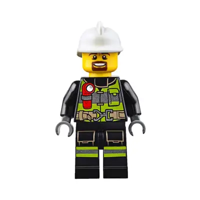  Fire - Reflective Stripes with Utility Belt and Flashlight, White Fire Helmet, Brown Moustache and Goatee