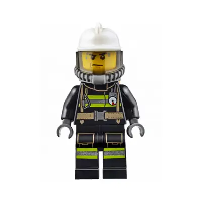 Fire - Reflective Stripes with Utility Belt, White Fire Helmet, Breathing Neck Gear with Air Tanks, Trans-Brown Visor, Sweat Drops