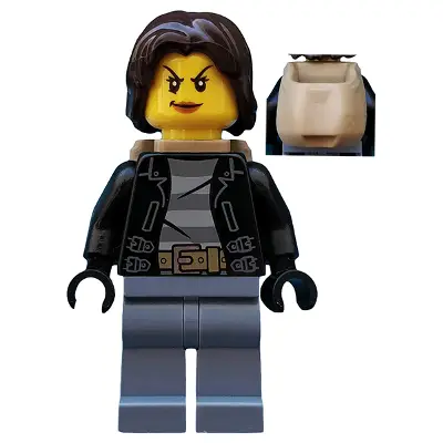  Police - City Bandit Crook Female, Sand Blue Legs, Dark Brown Mid-Length Tousled Hair, Backpack