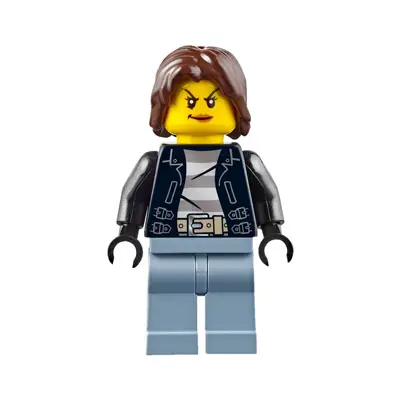  Police - City Bandit Crook Female, Sand Blue Legs, Dark Brown Mid-Length Tousled Hair