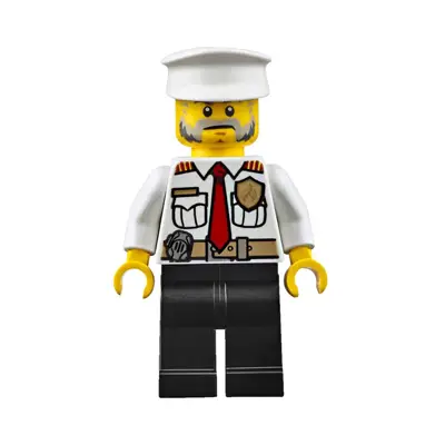  Fire Boat Captain - White Shirt with Red Tie, Badge, Belt, Black Legs, White Police Hat
