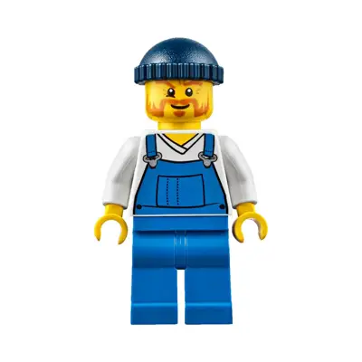  Fire Lighthouse Keeper - Overalls Blue over V-Neck Shirt, Blue Legs, Dark Blue Knit Cap