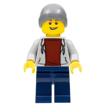  Light Bluish Gray Hoodie with Dark Red Shirt, Dark Bluish Gray Beanie, Dark Blue Legs