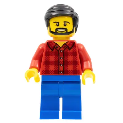  Male - Red Plaid Flannel Shirt, Blue Legs, Black Hair, Beard