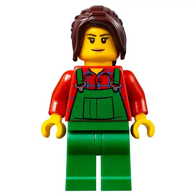  Lawn Worker - Pink Lips, Green Overalls over Plaid Shirt