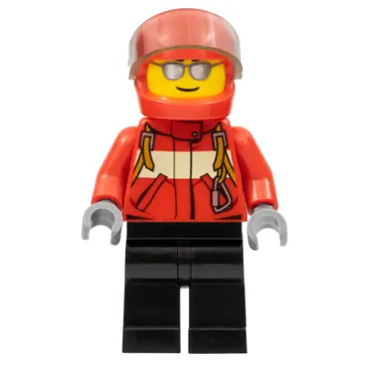  City Pilot Male, Red Fire Suit with Carabiner, Black Legs, Red Helmet, Silver Sunglasses