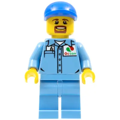  Medium Blue Uniform Shirt with Pocket and Octan Logo, Medium Blue Legs, Blue Short Bill Cap, Goatee