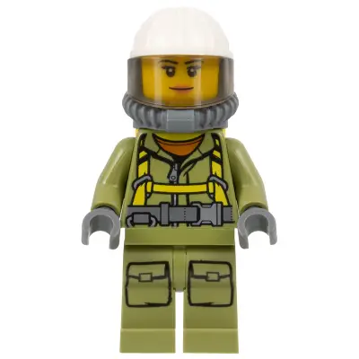  Volcano Explorer - Female Worker, Suit with Harness, Construction Helmet, Breathing Neck Gear with Air Tanks, Trans-Brown Visor
