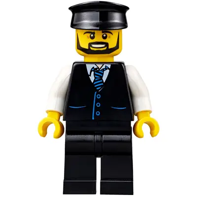  Limousine Driver - Black Vest with Blue Striped Tie, Black Legs, Black Hat, Black Beard