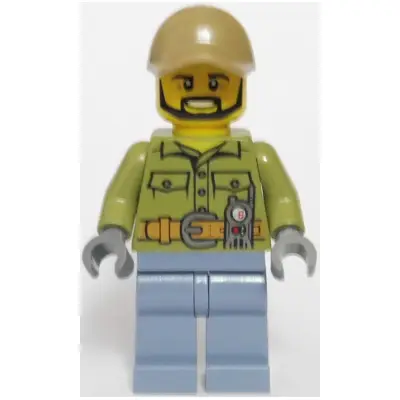  Volcano Explorer - Male, Shirt with Belt and Radio, Dark Tan Cap with Hole, Black Angular Beard