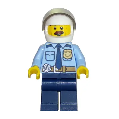  Police - City Shirt with Dark Blue Tie and Gold Badge, Dark Tan Belt with Radio, Dark Blue Legs, White Helmet