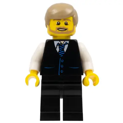  Black Vest with Blue Striped Tie, Black Legs, White Arms, Dark Tan Male Hair, Dark Tan Beard