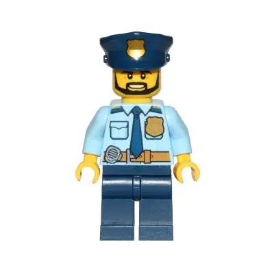  Police - City Shirt with Dark Blue Tie and Gold Badge, Dark Tan Belt with Radio, Dark Blue Legs, Police Hat with Gold Badge, Head Beard Black Angular
