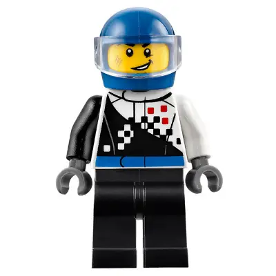  Buggy Driver, Checkered Race Torso, Blue Helmet, Black Legs