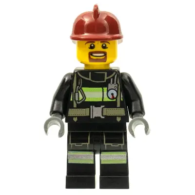 Fire - Reflective Stripes with Utility Belt, Dark Red Fire Helmet, Brown Beard