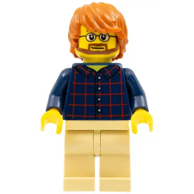  Plaid Button Shirt Front and Back, Tan Legs, Dark Orange Tousled Hair