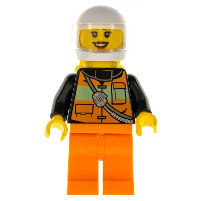  Fire - Female, Reflective Stripe Vest with Pockets and Shoulder Strap, Orange Legs, White Helmet, Yellow Air Tanks