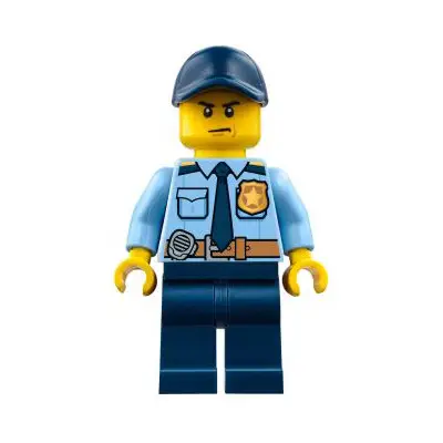  Police - City Shirt with Dark Blue Tie and Gold Badge, Dark Tan Belt with Radio, Dark Blue Legs, Dark Blue Cap with Hole