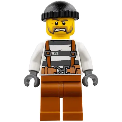  Police - Jail Prisoner Overalls 621 Prison Stripes, Dark Orange Legs, Black Knit Cap, Beard