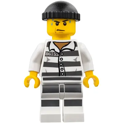  Police - Jail Prisoner 86753 Prison Stripes, Black Knit Cap, White Striped Legs, Sweat Drops