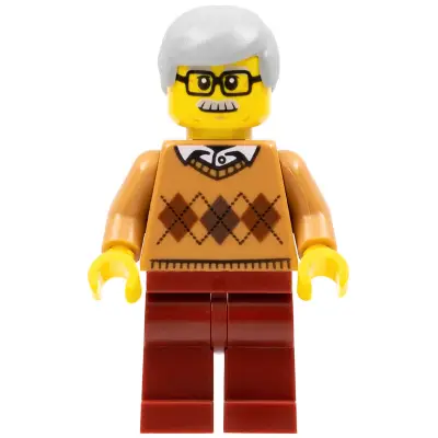  City Newsstand Visitor - Medium Nougat Argyle Sweater, Dark Red Legs, Light Bluish Gray Hair