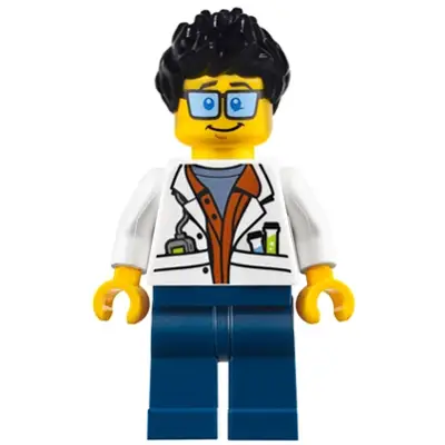  City Jungle Scientist - White Lab Coat with Test Tubes, Dark Blue Legs, Black Ruffled Hair