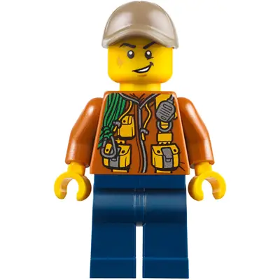  City Jungle Explorer - Dark Orange Jacket with Pouches, Dark Blue Legs, Dark Tan Cap with Hole, Scuff Mark