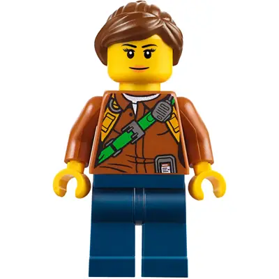  City Jungle Explorer Female - Dark Orange Shirt with Green Strap, Dark Blue Legs, Reddish Brown Ponytail and Swept Sideways Fringe