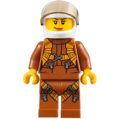  City Jungle Helicopter Pilot Female - Dark Orange Jumpsuit, Dark Orange Legs with Straps, White Helmet, Trans-Brown Visor, Nougat Lips