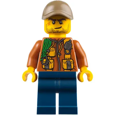  City Jungle Explorer - Dark Orange Jacket with Pouches, Dark Blue Legs, Dark Tan Cap with Hole, Crooked Smile and Scar