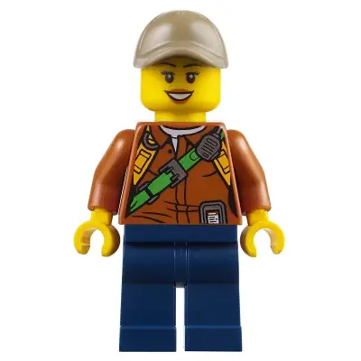  City Jungle Explorer Female - Dark Orange Shirt with Green Strap, Dark Blue Legs, Dark Tan Cap with Hole, Black Eyebrows