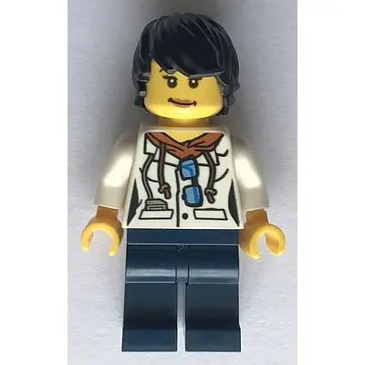  City Jungle Scientist Female - White Lab Coat with Sunglasses, Dark Blue Legs, Black Tousled Hair