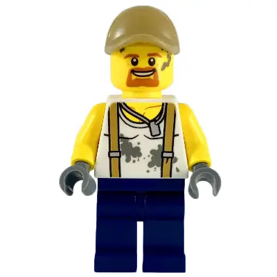  City Jungle Engineer - White Shirt with Suspenders and Dirt Stains, Dark Blue Legs, Dark Tan Cap with Hole, Goatee