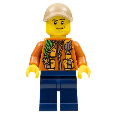  City Jungle Explorer - Dark Orange Jacket with Pouches, Dark Blue Legs, Dark Tan Cap with Hole, Smirk and Stubble Beard