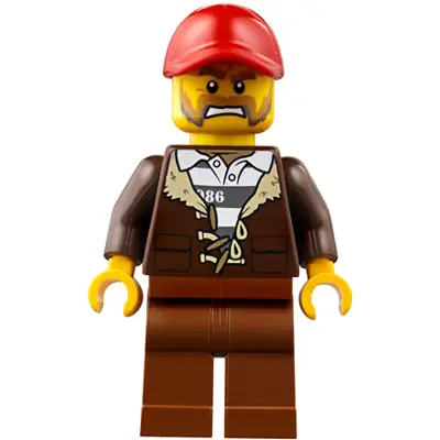  Mountain Police - Crook Male with Lined Jacket over Prisoner Shirt, Red Cap