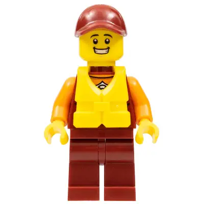  Coast Guard City - Rescuer, Dark Red Cap with Big Smile and Life Jacket