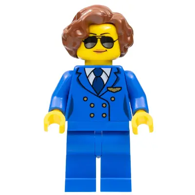  Pilot, Female, Short Reddish Brown Hair, Blue Airline Uniform