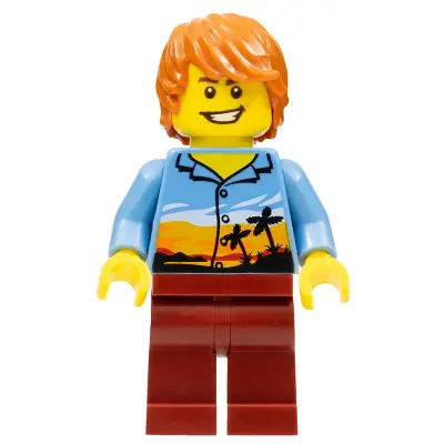  Plane Passenger, Dark Orange Hair, Hawaiian Shirt, Dark Red Legs