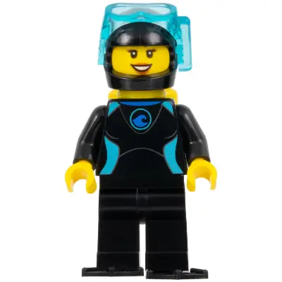  Diver - Female, Black Flippers and Wetsuit with Blue Logo, Yellow Scuba Tank
