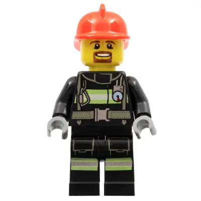  Fire - Reflective Stripes with Utility Belt, Red Fire Helmet, Brown Goatee