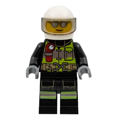  Fire - Reflective Stripes, Black Suit, White Helmet, Silver Sunglasses