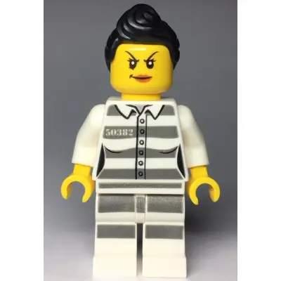 Sky Police - Jail Prisoner 50382 Prison Stripes, Female, Scowl with Dark Orange Lips, Black Ponytail