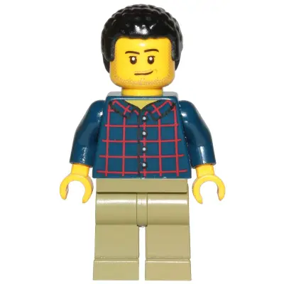  Dad - Dark Blue Plaid Button Shirt, Olive Green Legs, Black Hair Male with Coiled Texture
