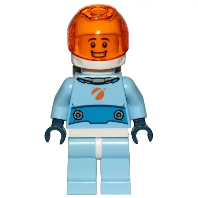  Astronaut - Male, Bright Light Blue Spacesuit with Blue Belt, Trans-Orange Visor, Open Mouth Smile