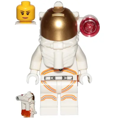  Astronaut - Female, White Spacesuit with Orange Lines, Side Lamp, Smile