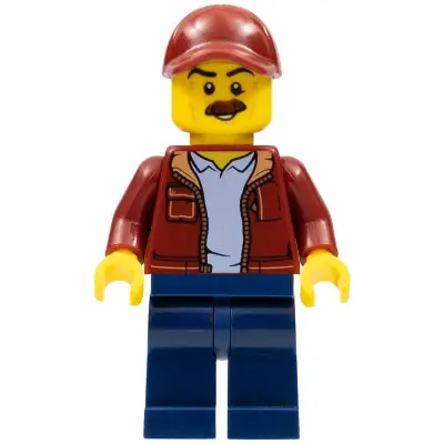  Man, Dark Red Jacket with Bright Light Blue Shirt, Dark Blue Legs, Dark Red Cap with Hole, Moustache (Taxi Driver)