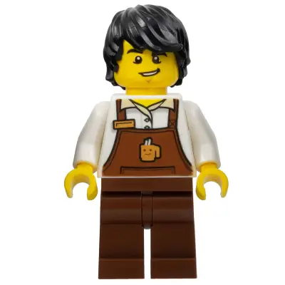  Barista - Male, Reddish Brown Apron with Cup and Name Tag, Reddish Brown Legs, Black Hair